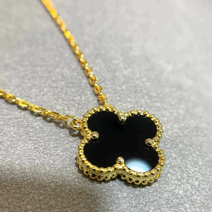 [LuckyStar]CLOVER 15MM SCHWARZER ONYX EINZELNE BLUMENHALSKETTE