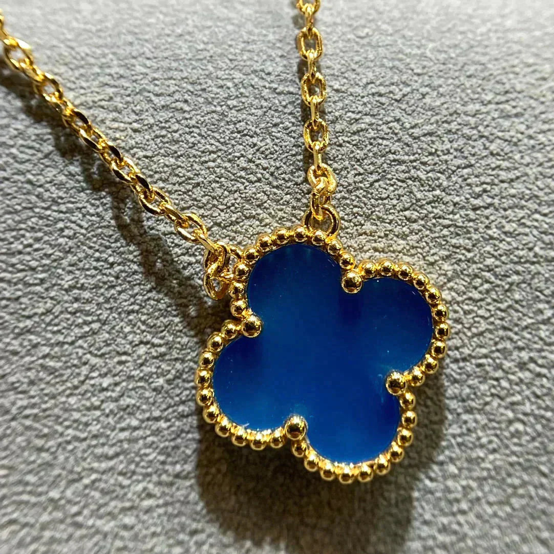 [LuckyStar]CLOVER 15MM BLAUER ACHAT HALSKETTE