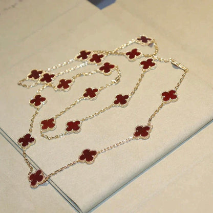 [LuckyStar]Klee-Halskette mit 20 Motiven aus Karneol
