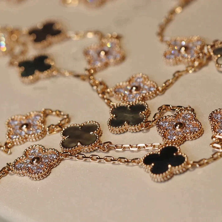 [LuckyStar]CLOVER 20 MOTIFS DARK MOP DIAMOND  NECKLACE