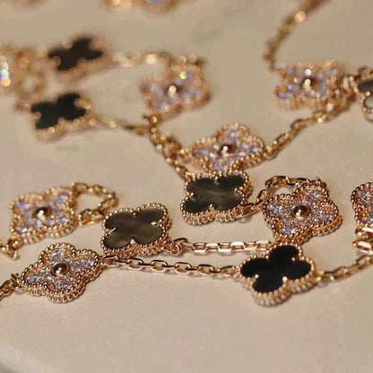 [LuckyStar]CLOVER 20 MOTIFS DARK MOP DIAMOND  NECKLACE