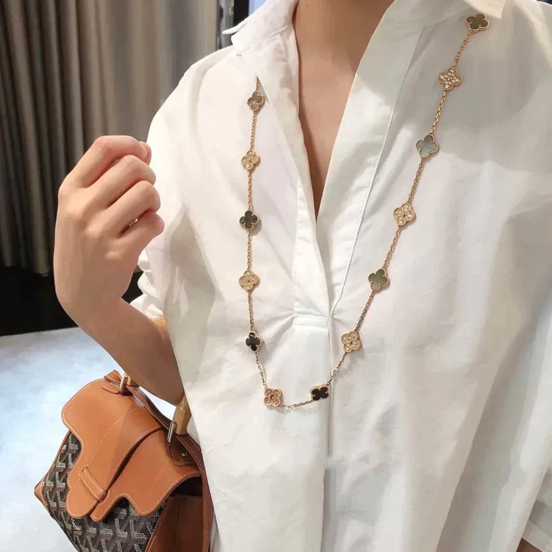 [LuckyStar]CLOVER 20 MOTIFS DARK MOP DIAMOND  NECKLACE