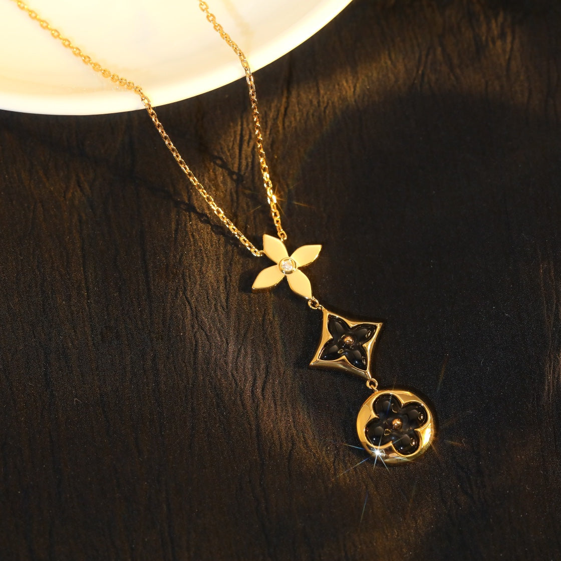 [LuckyStar]Stern und Sonne Onyx Roségold Halskette