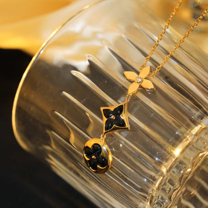 [LuckyStar]Stern und Sonne Onyx Roségold Halskette