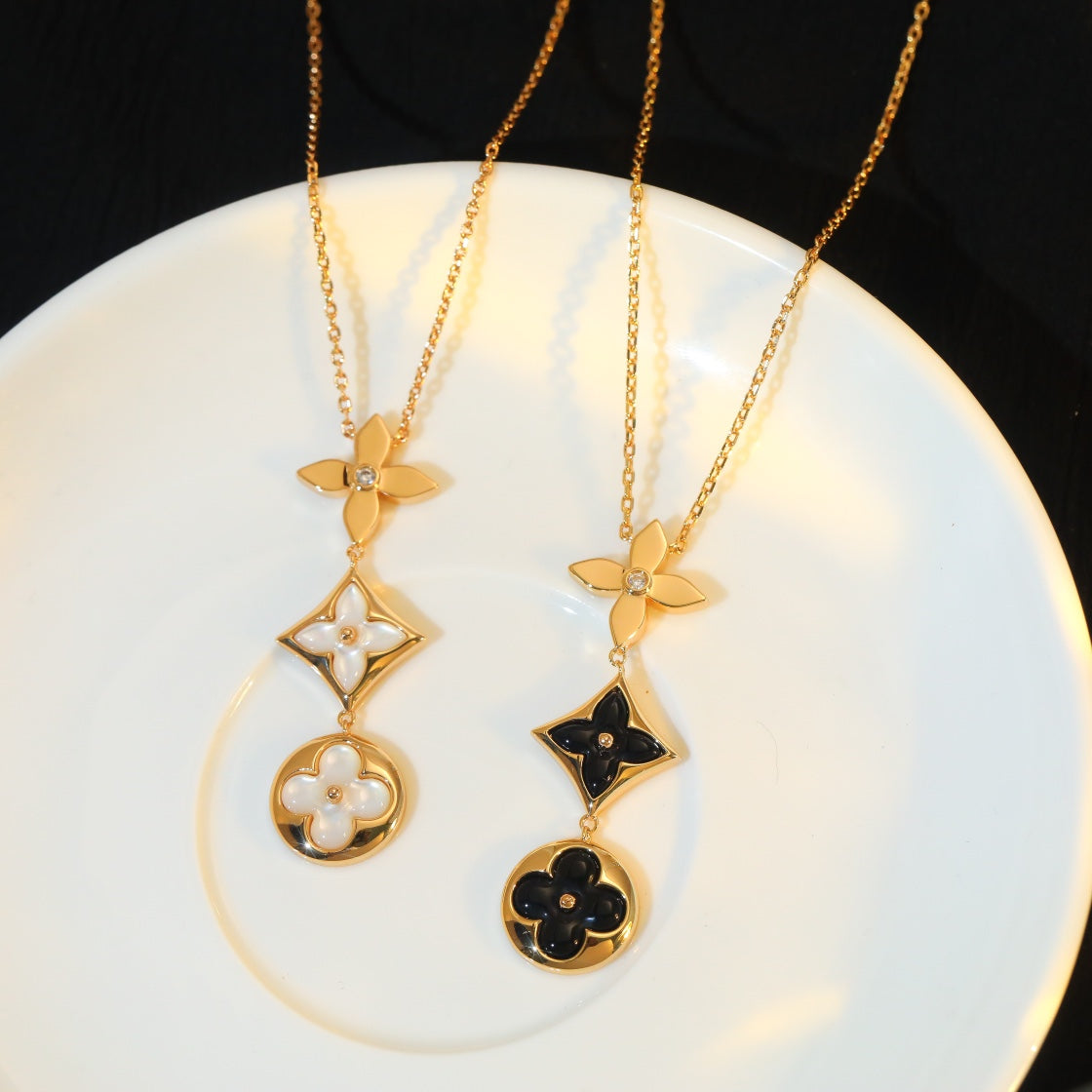 [LuckyStar]Stern und Sonne Onyx Roségold Halskette