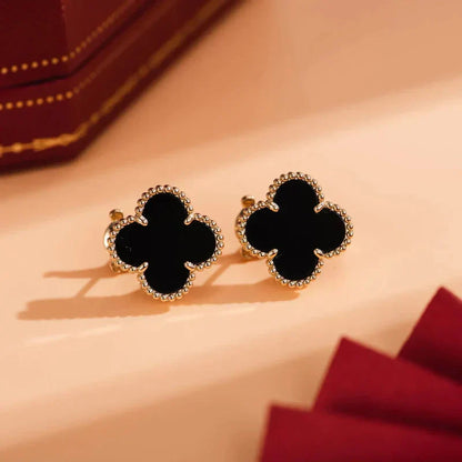 [LuckyStar]CLOVER MEDIUM 1 MOTIVE ONYX OHRSTECKER