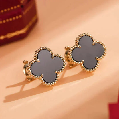 [LuckyStar]CLOVER MEDIUM 1 MOTIVE ONYX OHRSTECKER