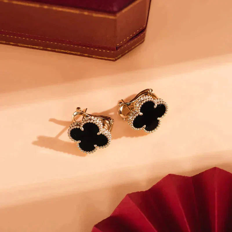 [LuckyStar]CLOVER MEDIUM 1 MOTIVE ONYX OHRSTECKER
