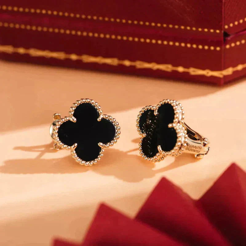 [LuckyStar]CLOVER MEDIUM 1 MOTIVE ONYX OHRSTECKER