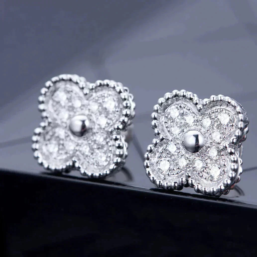 [LuckyStar]CLOVER 1 MOTIFS DIAMOND OHRSTECKER SILBER