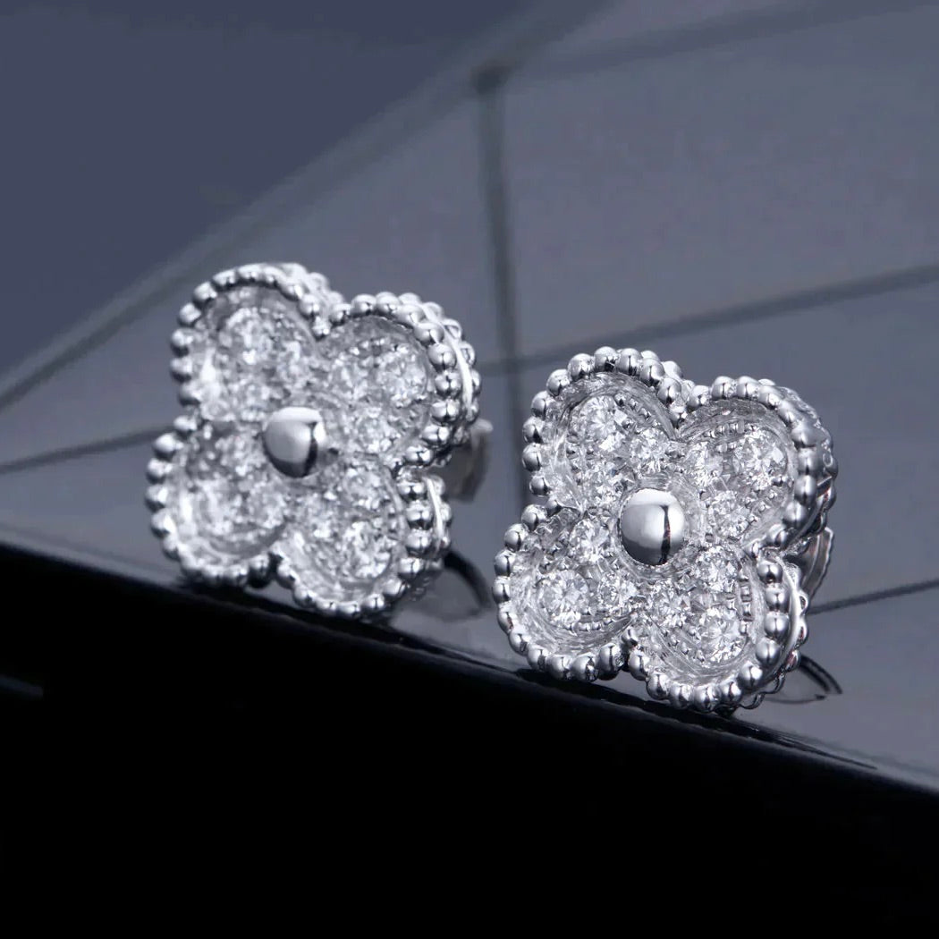[LuckyStar]CLOVER 1 MOTIFS DIAMOND OHRSTECKER SILBER