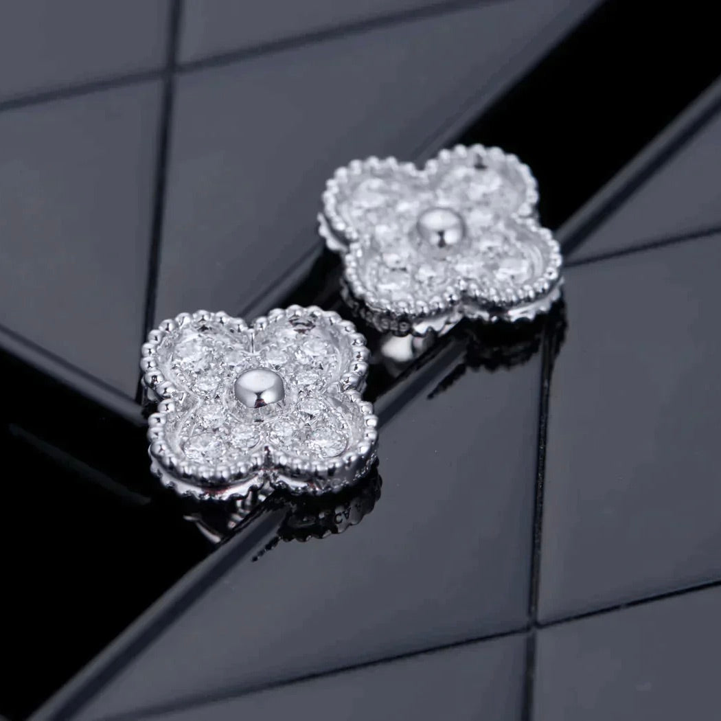 [LuckyStar]CLOVER 1 MOTIFS DIAMOND OHRSTECKER SILBER