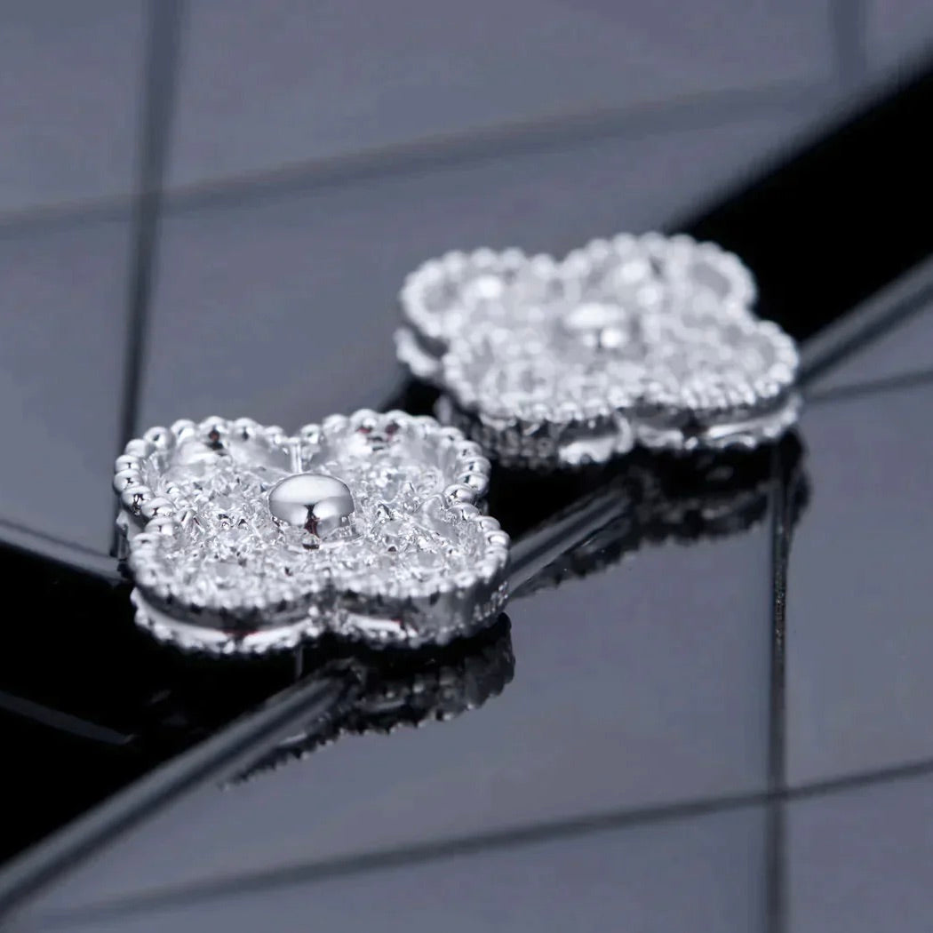 [LuckyStar]CLOVER 1 MOTIFS DIAMOND OHRSTECKER SILBER