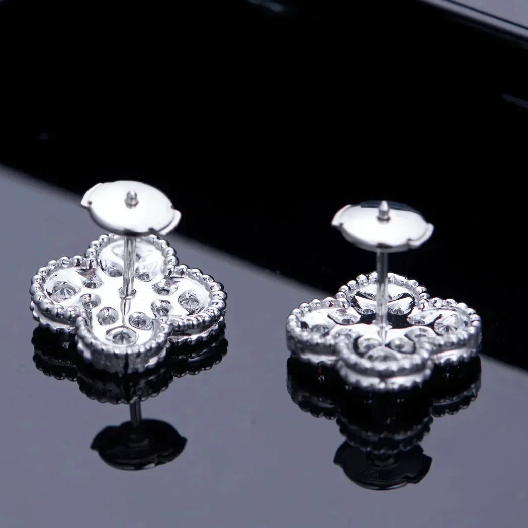 [LuckyStar]CLOVER 1 MOTIFS DIAMOND OHRSTECKER SILBER