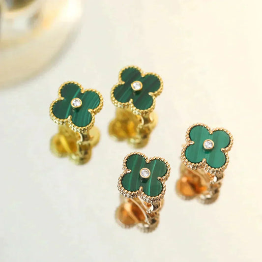 [LuckyStar]CLOVER MEDIUM 1 MOTIFS MALACHIT DIAMANT OHRRINGE