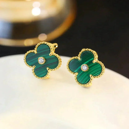 [LuckyStar]CLOVER MEDIUM 1 MOTIFS MALACHIT DIAMANT OHRRINGE