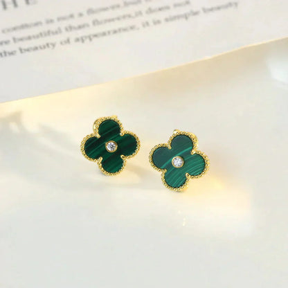 [LuckyStar]CLOVER MEDIUM 1 MOTIFS MALACHIT DIAMANT OHRRINGE