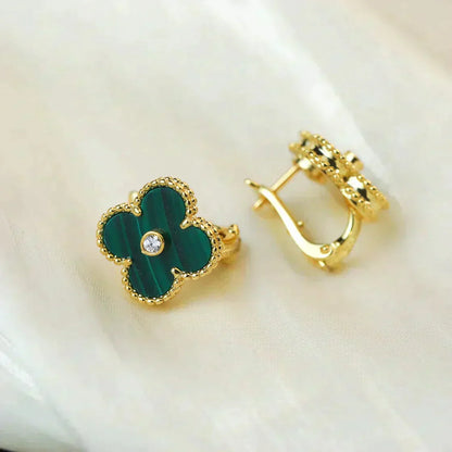 [LuckyStar]CLOVER MEDIUM 1 MOTIFS MALACHIT DIAMANT OHRRINGE