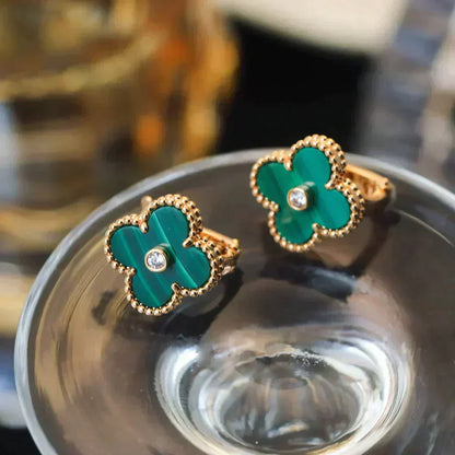 [LuckyStar]CLOVER MEDIUM 1 MOTIFS MALACHIT DIAMANT OHRRINGE