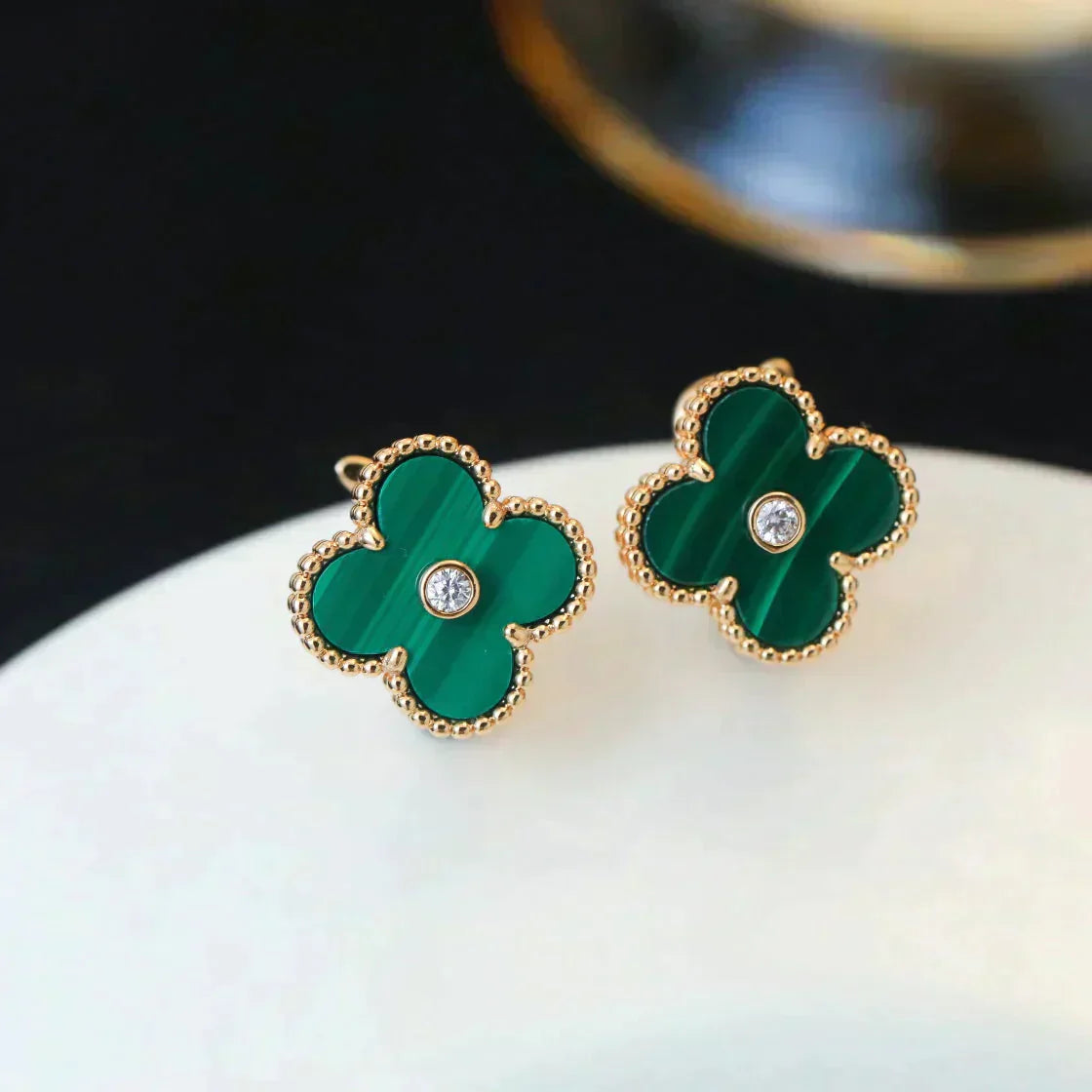 [LuckyStar]CLOVER MEDIUM 1 MOTIFS MALACHIT DIAMANT OHRRINGE