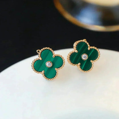 [LuckyStar]CLOVER MEDIUM 1 MOTIFS MALACHIT DIAMANT OHRRINGE