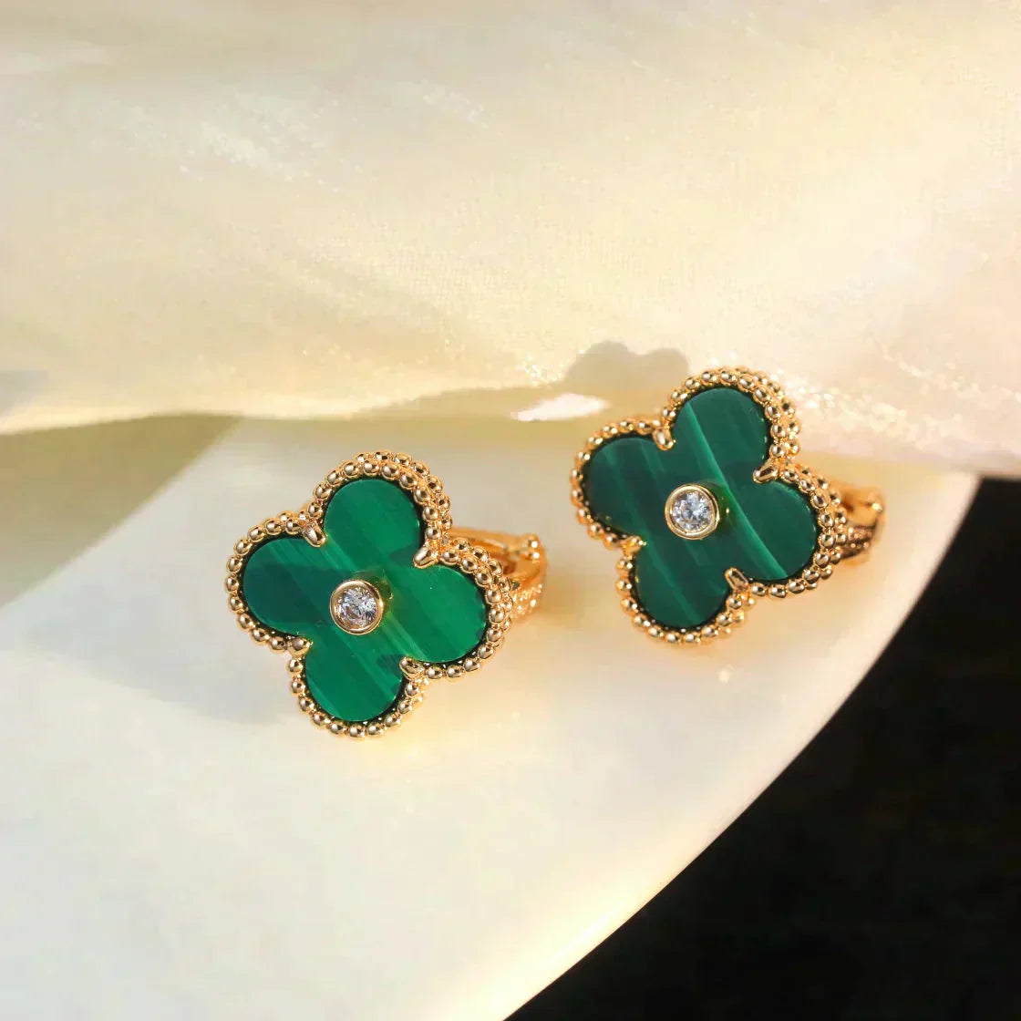 [LuckyStar]CLOVER MEDIUM 1 MOTIFS MALACHIT DIAMANT OHRRINGE