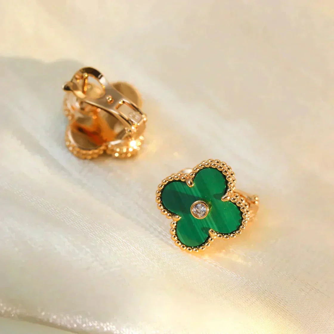 [LuckyStar]CLOVER MEDIUM 1 MOTIFS MALACHIT DIAMANT OHRRINGE