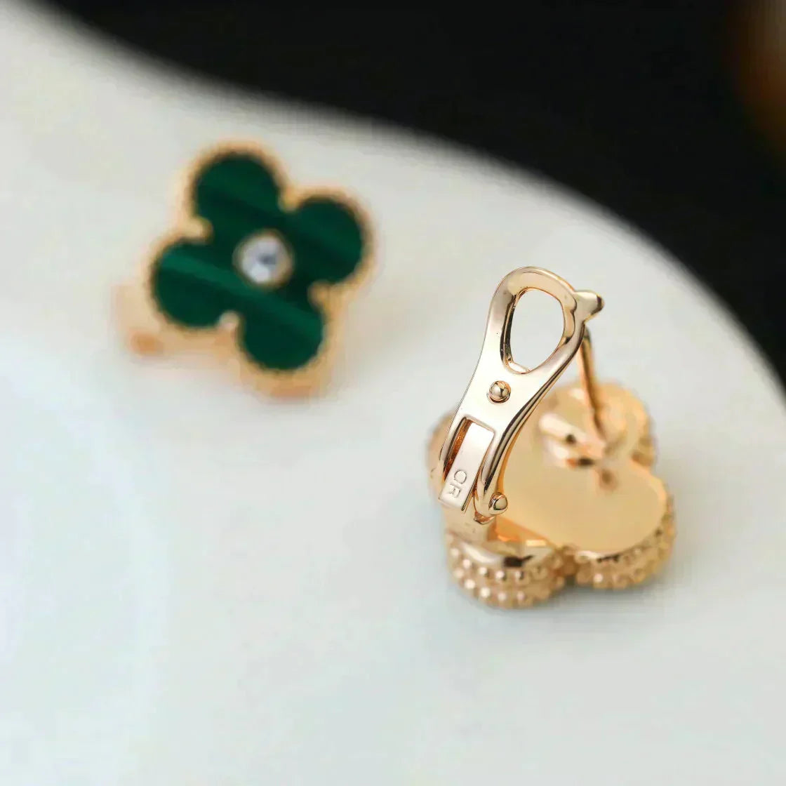 [LuckyStar]CLOVER MEDIUM 1 MOTIFS MALACHIT DIAMANT OHRRINGE