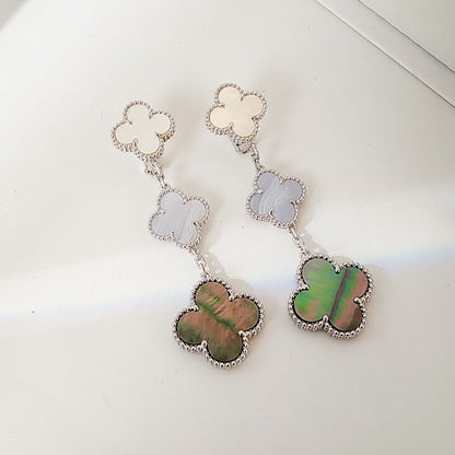 [LuckyStar]CLOVER 3 MOTIVE CHALCEDON DUNKEL MOP SILBER OHRRINGE