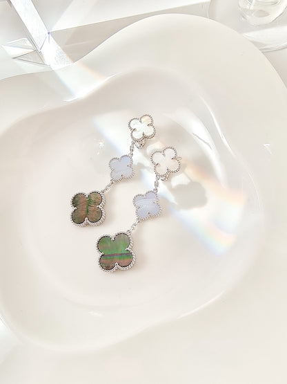 [LuckyStar]CLOVER 3 MOTIVE CHALCEDON DUNKEL MOP SILBER OHRRINGE