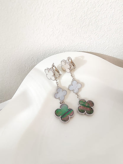 [LuckyStar]CLOVER 3 MOTIVE CHALCEDON DUNKEL MOP SILBER OHRRINGE