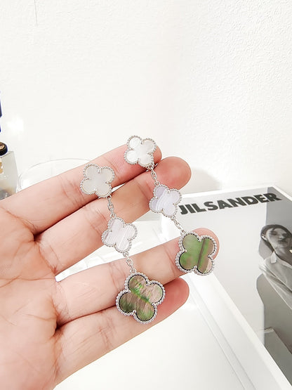 [LuckyStar]CLOVER 3 MOTIVE CHALCEDON DUNKEL MOP SILBER OHRRINGE