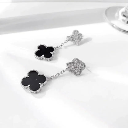 [LuckyStar]CLOVER 2 MOTIVE DIAMANT ONYX OHRRINGE SILBER