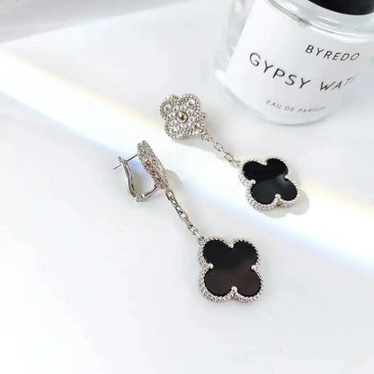 [LuckyStar]CLOVER 2 MOTIVE DIAMANT ONYX OHRRINGE SILBER