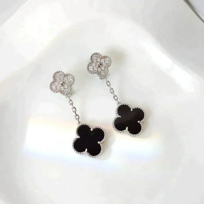 [LuckyStar]CLOVER 2 MOTIVE DIAMANT ONYX OHRRINGE SILBER