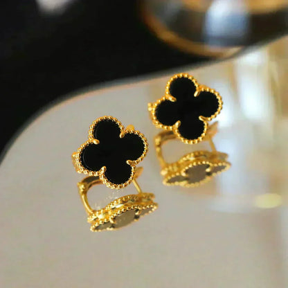 [LuckyStar]CLOVER MEDIUM 1 MOTIVE ONYX OHRSTECKER