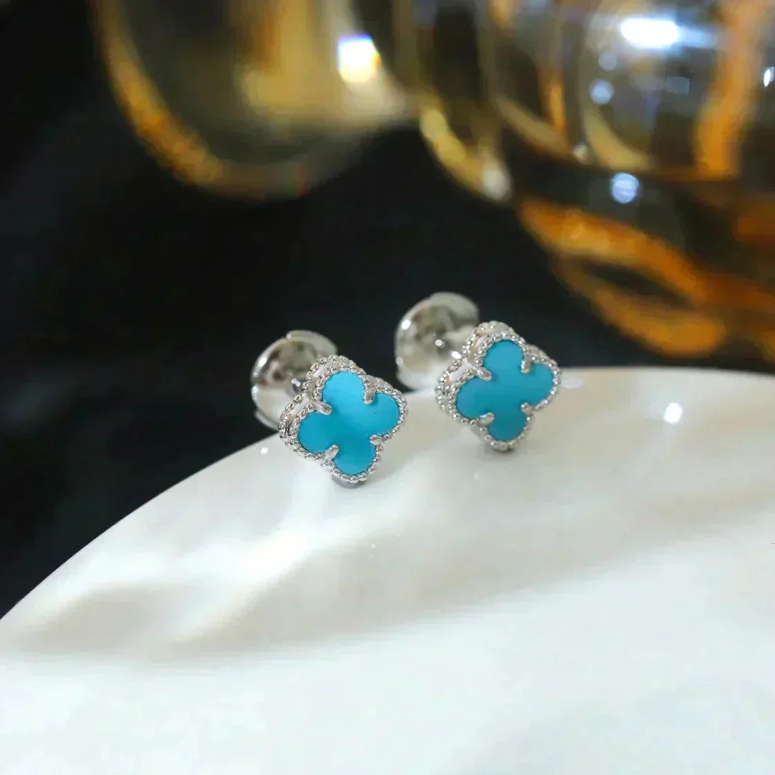 [LuckyStar]CLOVER MINI 9,5MM ONYX OHRSTECKER SILBER