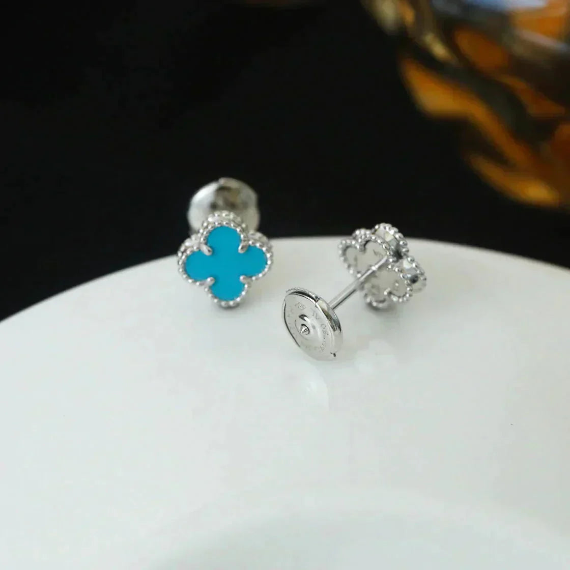 [LuckyStar]CLOVER MINI 9,5MM ONYX OHRSTECKER SILBER