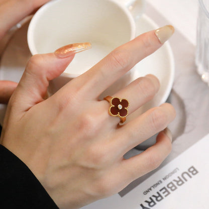 [LuckyStar] KLEEBLATT KARNEOL RING ROSÉGOLD DIAMANT