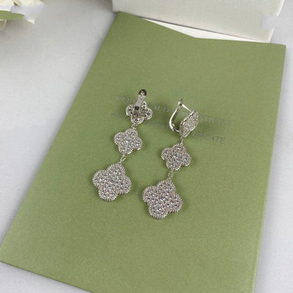 [LuckyStar]Ohrhänger aus Silber mit Kleeblatt-Motiv und Diamanten