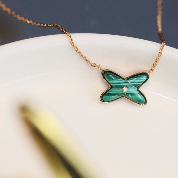 [LuckyStar]JEUX MALACHIT 1 DIAMANT ROTGOLD HALSKETTE