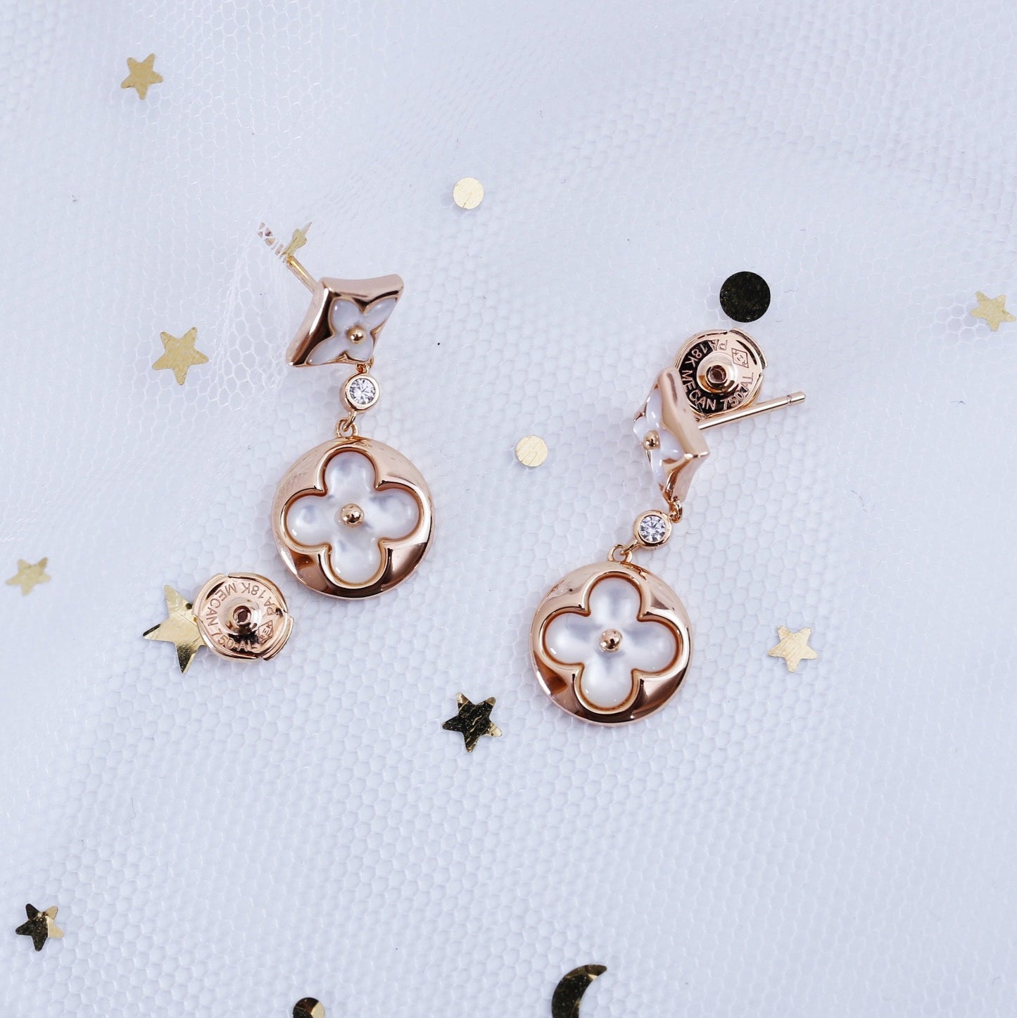 [LuckyStar]Ohrringe mit Stern und Sonne in Roségold