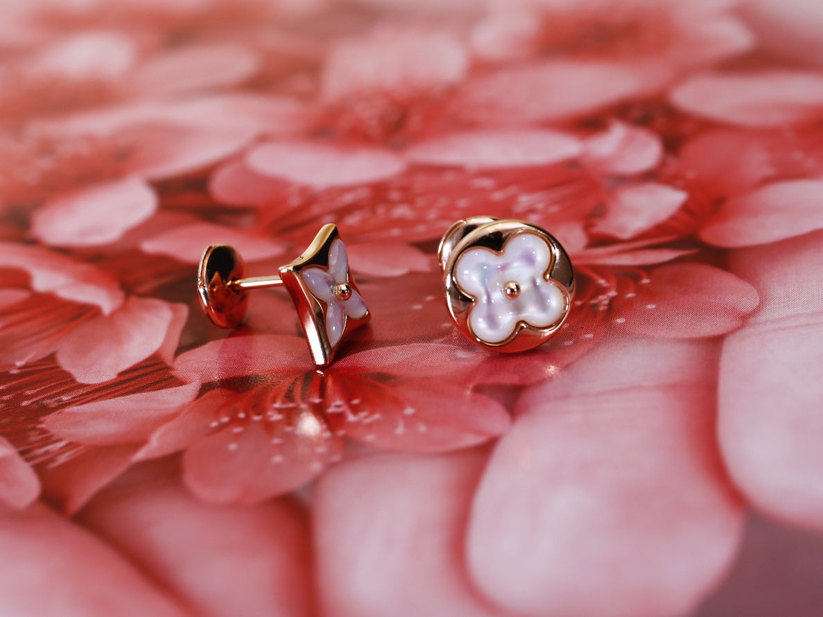 [LuckyStar]Ohrstecker mit Stern und Sonne, Roségold, Perlmutt