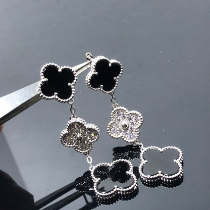 [LuckyStar] KLEEBLATT 3 MOTIV DIAMANT ONYX SILBER OHRRINGE