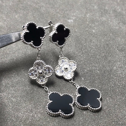 [LuckyStar] KLEEBLATT 3 MOTIV DIAMANT ONYX SILBER OHRRINGE
