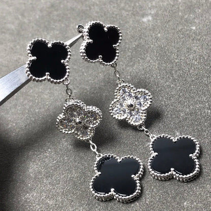 [LuckyStar] KLEEBLATT 3 MOTIV DIAMANT ONYX SILBER OHRRINGE