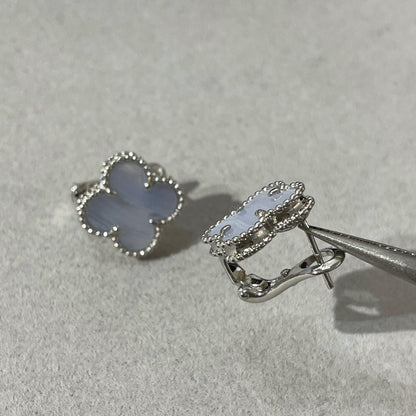 [LuckyStar] KLEEBLATT CHALCEDON SILBER OHRSTECKER