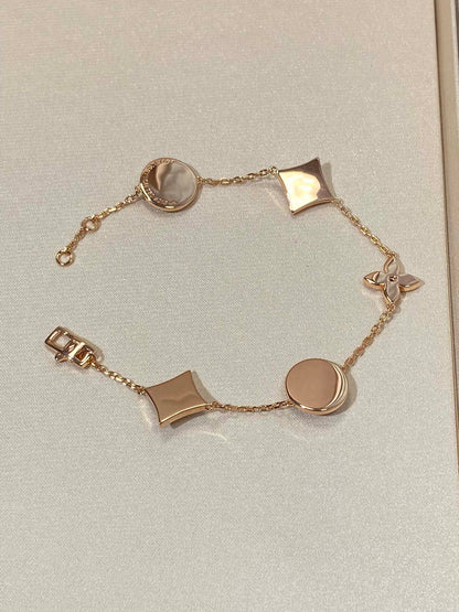 [LuckyStar]Armband mit Stern- und Sonnenmotiv, 5 Mops, Roségold