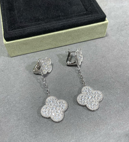 [LuckyStar]Silberohrringe mit Kleeblattmotiv und Diamanten