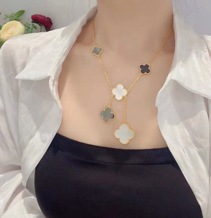 [LuckyStar]Klee 6 Motiv Mop Onyx Gold Halskette 